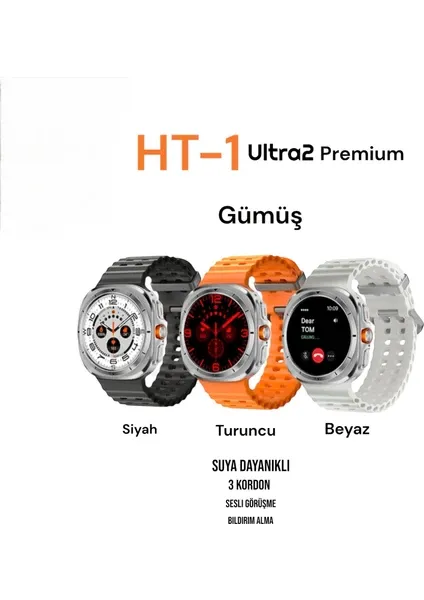 Watch Ultra Premium 2 AMOELD Ekran 1.43 İnç Dinamik Ada Su Geçirmez 3 Kordon Akıllı Saat SİYAH