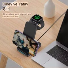 Newface S90 3’ü 1 Arada Kablosuz Şarj Masası Seti (Siyah)